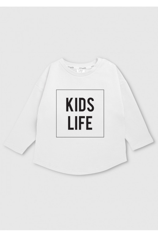 Baltos spalvos vaikiškas megztinis  "kids life"