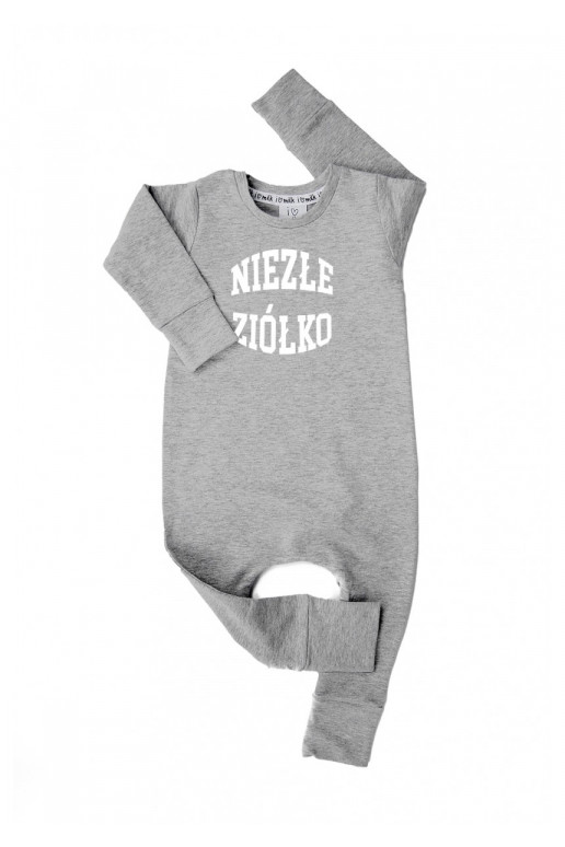 Melange grey long sleeved romper &quot;niezłe ziółko&quot;