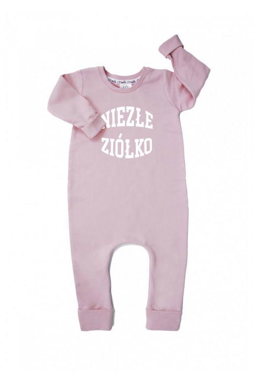 Powder pink long sleeved romper &quot;niezłe ziółko&quot;