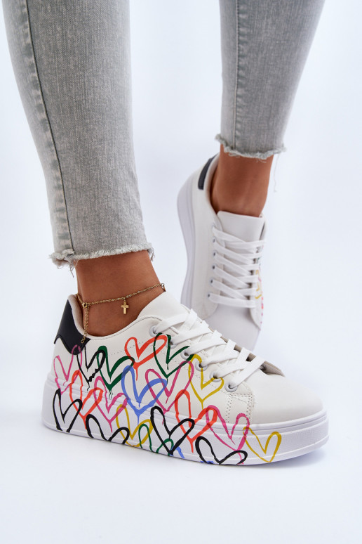   Sneakers modelio batai su širdelėmis baltos spalvos Claral