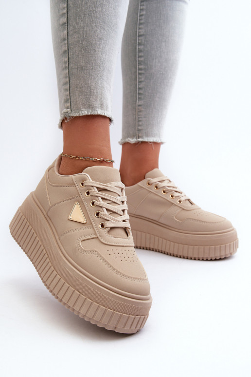 Sneakers modelio batai   iš eko odos su platforma smėlio spalvos Chrisstin