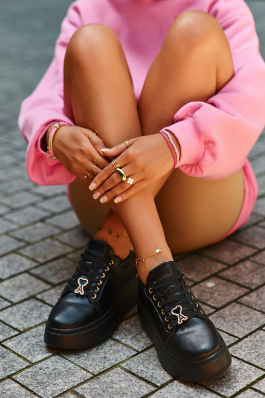 Moteriškos Oda Sneakers modelio batai su platforma juodos spalvos Vinceza 66700