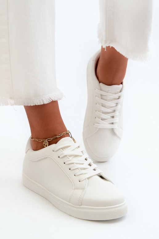 Žemas Sneakers modelio batai sportiniai bateliai Moteriškos iš eko odos baltos spalvos Diunna