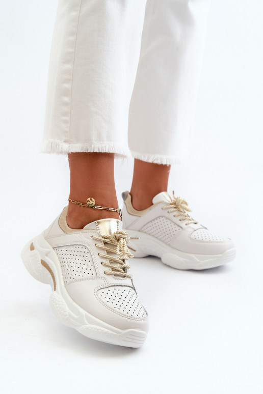 Oda Sneakers modelio batai Moteriškos su masyviu padu Baltos-aukso spalvos Dzumati