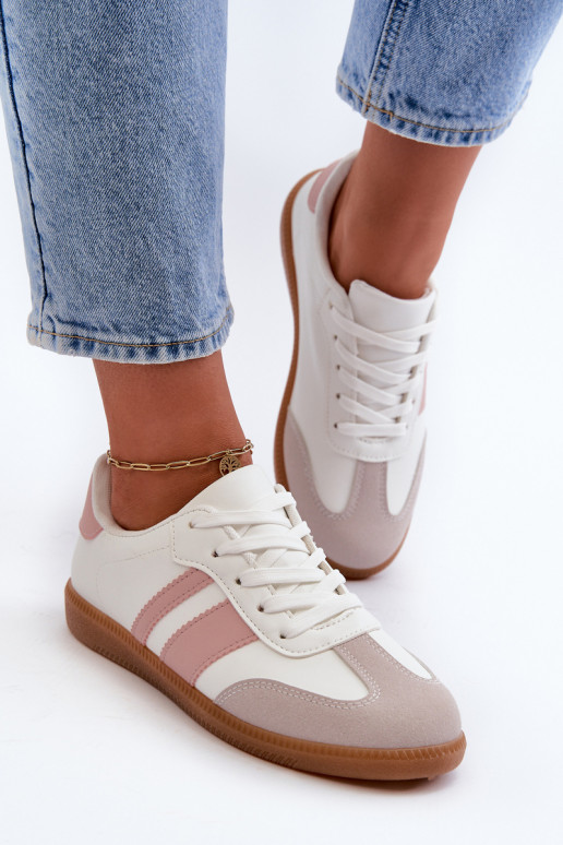 Moterų žemas Eko Oda Sneakers modelio batai Baltos-rožinės spalvos Relialia