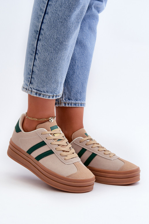 Sneakers modelio batai Moteriškos su platforma smėlio spalvos-žalios spalvos Egelia