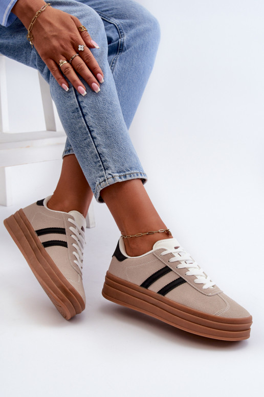 Sneakers modelio batai Moteriškos su platforma smėlio spalvos-juodos spalvos Egelia