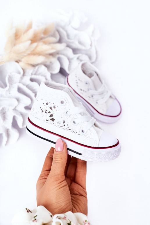 Vaikiški laisvalaikio batai su auliuku su nėriniais baltos spalvos Roly-Poly