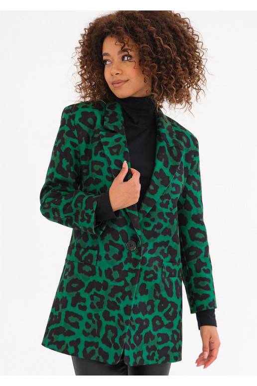 Zura - žalios spalvos leopardo rašto švarkas